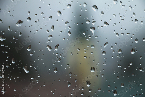 Rain drops on window glass , rainy day