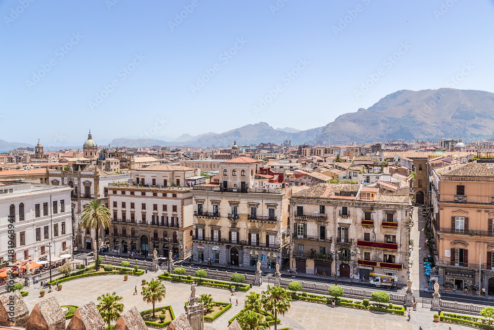 Palermo, Sicily, Italy. Scenic view of the square from the roof of the cathedral