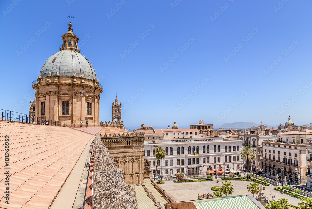 Palermo, Italy. The roof of the cathedral and the cathedral square