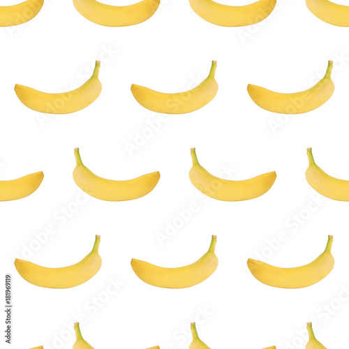 Seamless pattern from whole bananas isolated on white background