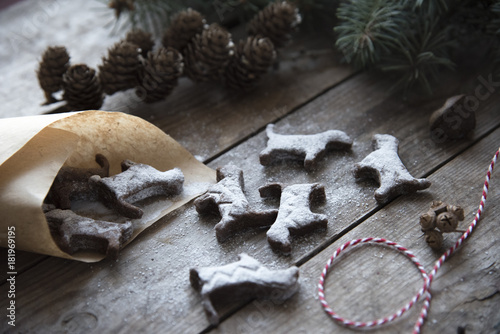 New Year's cookies in the shape of dogs - a symbol of 2018 year and decoration 