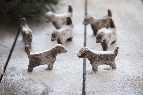 New Year's cookies in the shape of dogs - a symbol of 2018 year 
