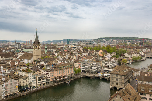 City of Zurich as seen from one of the towers of Grossmunster church © Michal