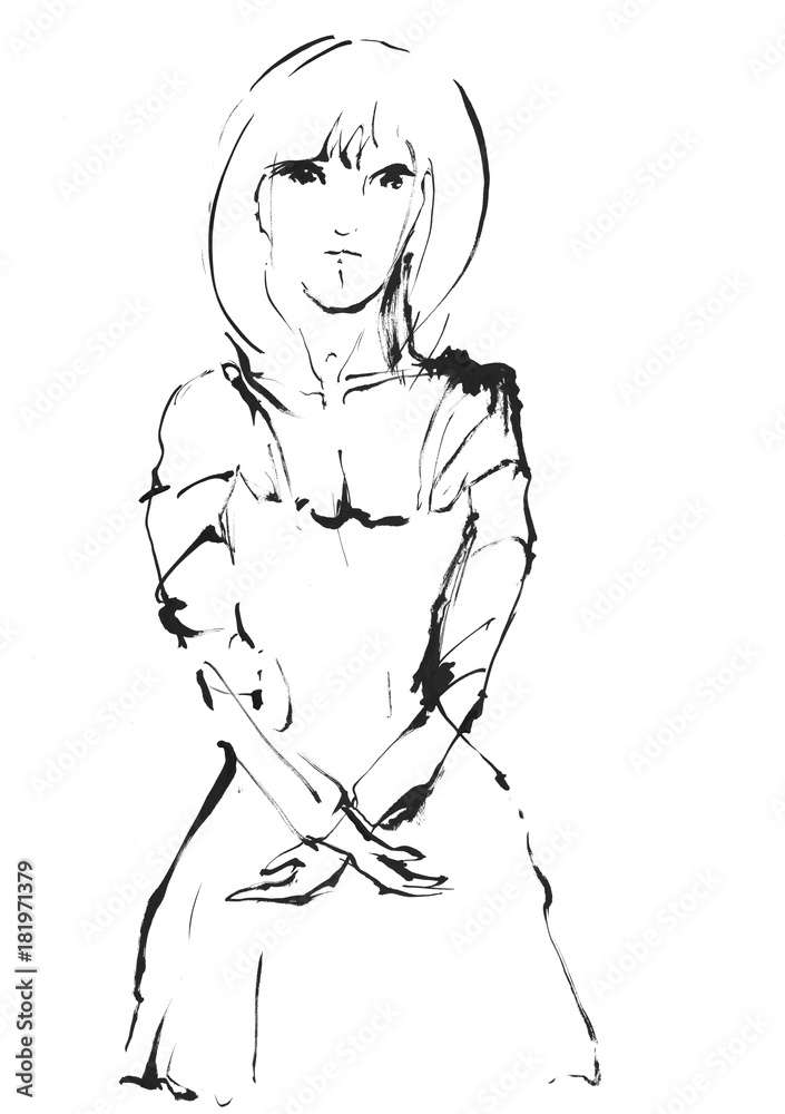 想像の墨絵女性 想像の墨絵女性