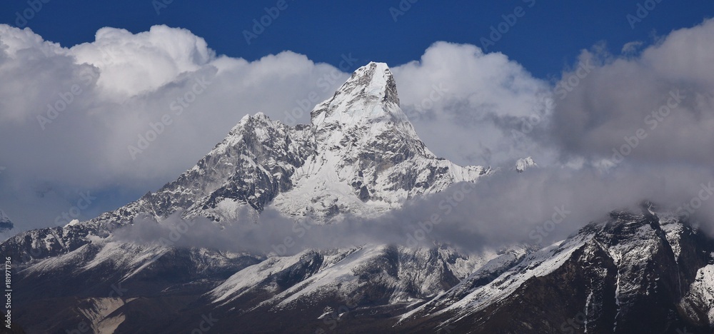 Peak of mount Ama Dablam. Mountain popular for climbing, Nepal.