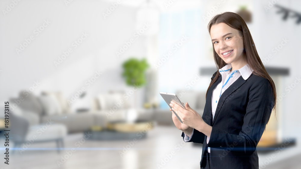 Young Business woman over interior background Young Business woman over interior background