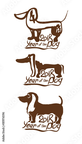 Year of the Dog 2018. Three vector templates for New Years design. New Year on the Chinese calendar. 
