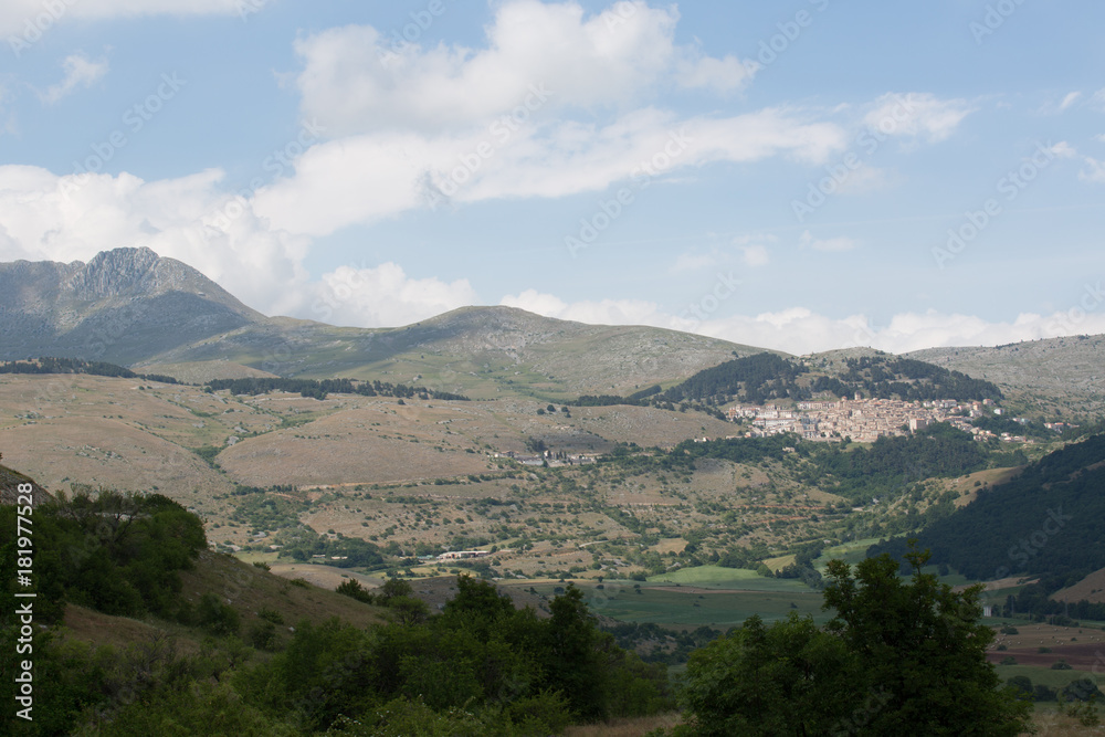 Panorama in the background Monte Camicia and Castel del Monte, view from the south