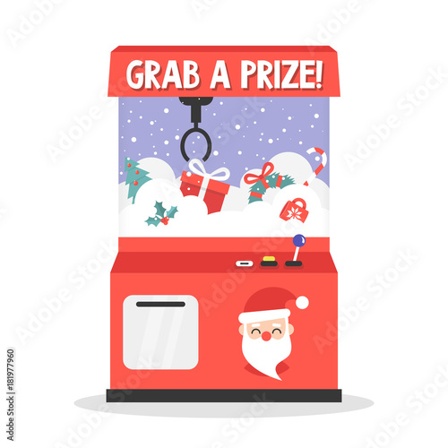Grab a prize. Merry christmas theme. Toy grabber. One-armed bandit. Slot machine full of xmas presents/ flat editable vector illustration, clip art