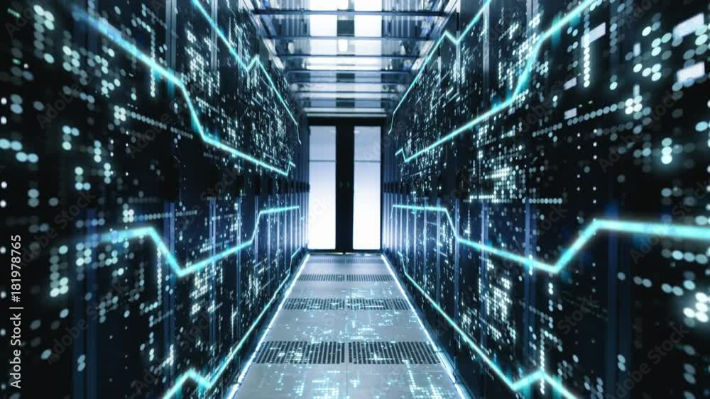 The Concept of: Digitalization of  Information Flow Moving Through Rack Servers in Data Center.