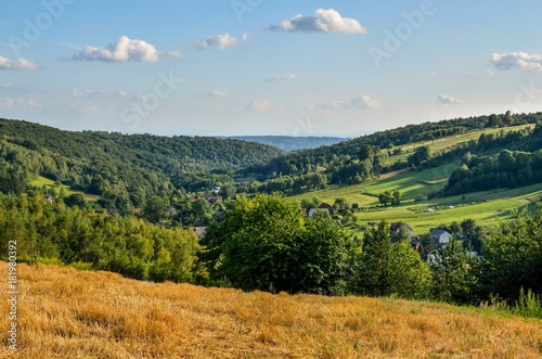 Rural summer landscape. A village in a beautiful Jurassic valley in Poland.