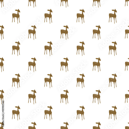 Deer cartoon vector seamless pattern. Fawn on white christmas winter background.