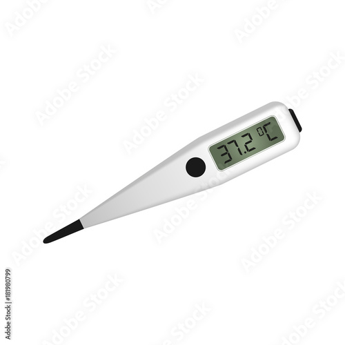 Electronic medical thermometer. Digital device for measuring the temperature of the human body. White background. Vector illustration.