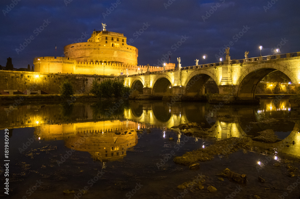 Rome (Italy) - The Tiber river and the monumental Lungotevere. Here in particular the Castel Sant'Angelo fortress