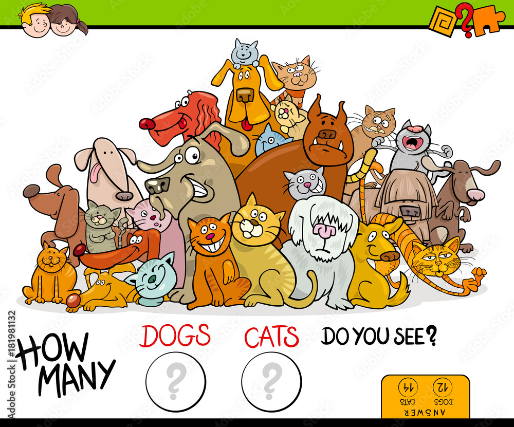 Fototapeta premium counting cats and dogs activity game