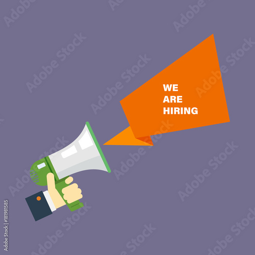 Megaphone With We're Hiring Speech. Vector illustration