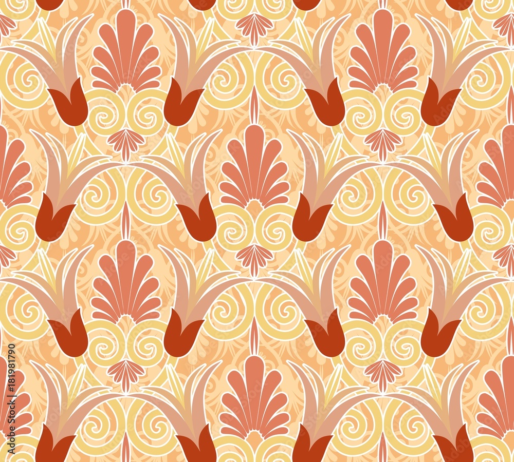 Anthemion design of flowers and seed heads, ancient Greece inspiration Anthemion design of flowers and seed heads, ancient Greece inspiration