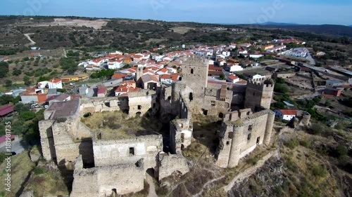 Aerial view in spanish castle of  Belvis de Monroy. Extremadura. Spain. 4k Drone Video photo