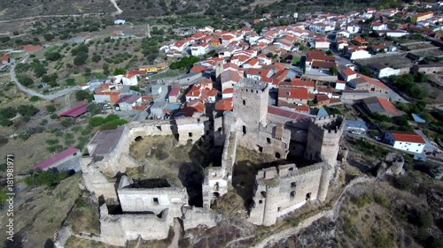 Aerial view in spanish castle of  Belvis de Monroy. Extremadura. Spain. 4k Drone Video photo