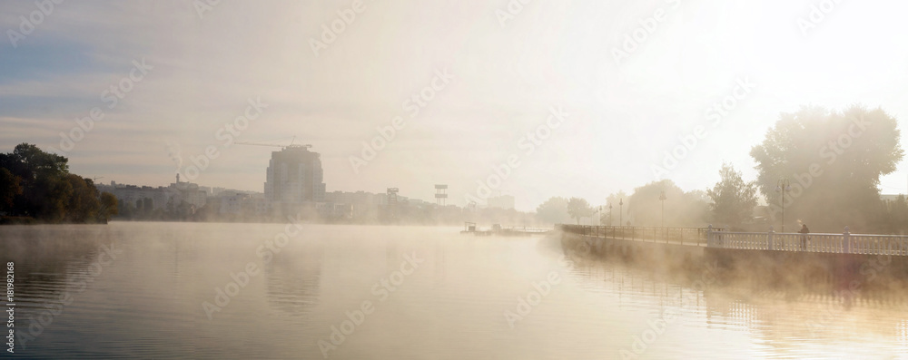 Autumn waterfront of city
