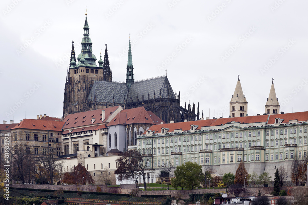 Fototapeta premium View on the autumn Prague gothic Castle above River Vltava, Czech Republic