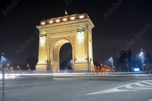 The Arc of Triumf in Bucharest, Romania, seen at night  © candreea