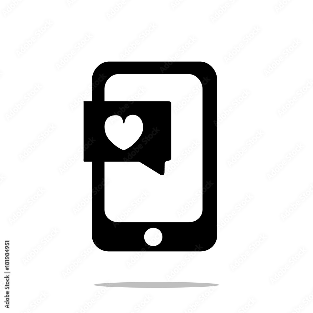 Smartphone with heart chat icon flat style isolated on white background for your web site design, logo, app, UI. Vector illustration, EPS10. Smartphone with heart chat icon flat style isolated on white background for your web site design, logo, app, UI. Vector illustration, EPS10.