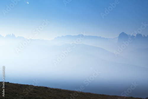 Far mountains in the dust, Dolomites, Southtirol