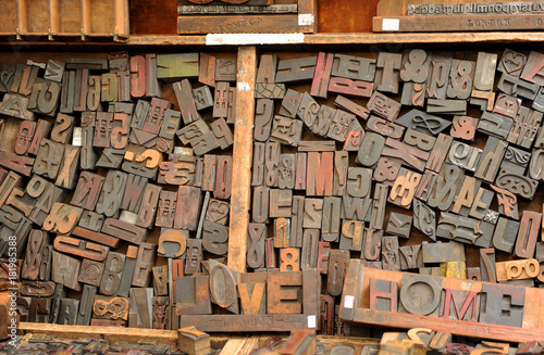 Old printing letters, typographic composition