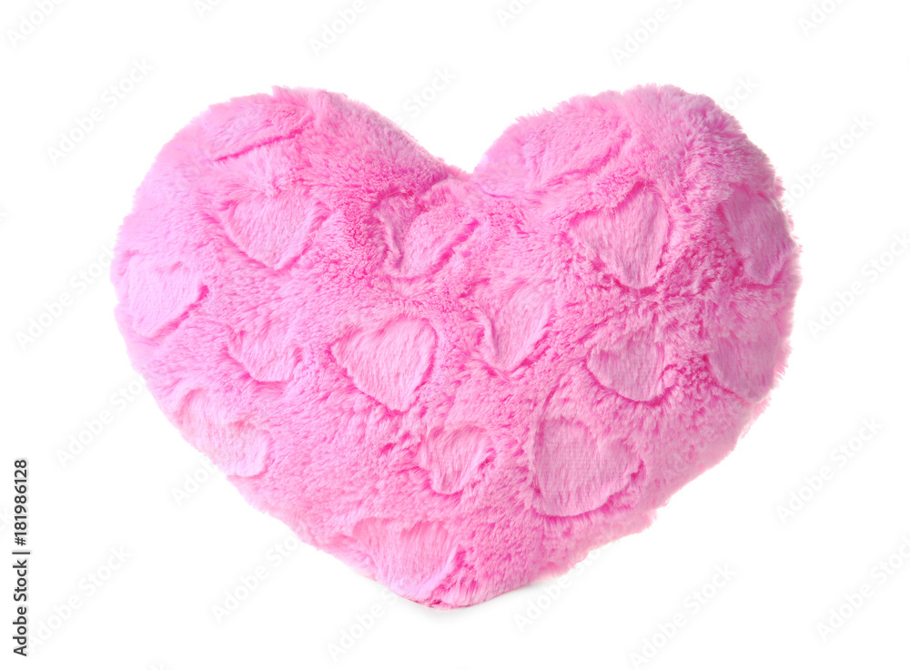 Pink heart shaped pillow, isolated on white