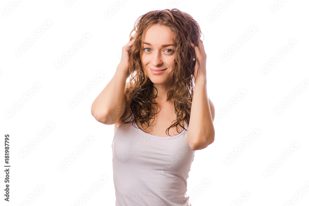 Beautiful young woman wet hair