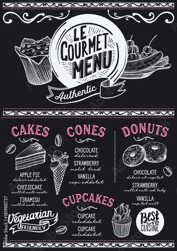 Dessert menu restaurant, food template.