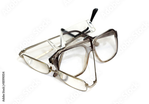 Several nerd glasses on a white background.