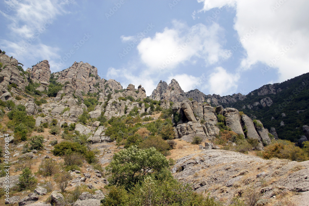 Amazing rock shapes on the slope of the mountain South Demerdzhi (Ghost valley), Crimea
