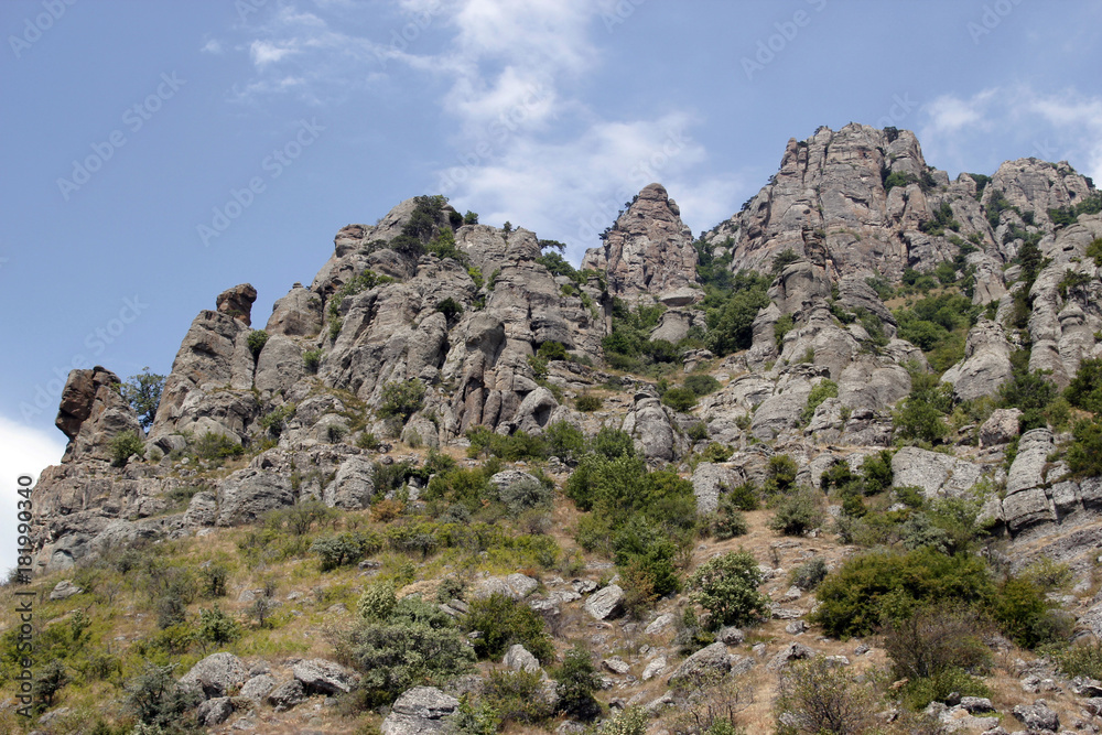 Amazing rock shapes on the slope of the mountain South Demerdzhi (Ghost valley), Crimea
