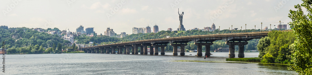 Panorama on the right bank of the Dnieper and Paton Bridge