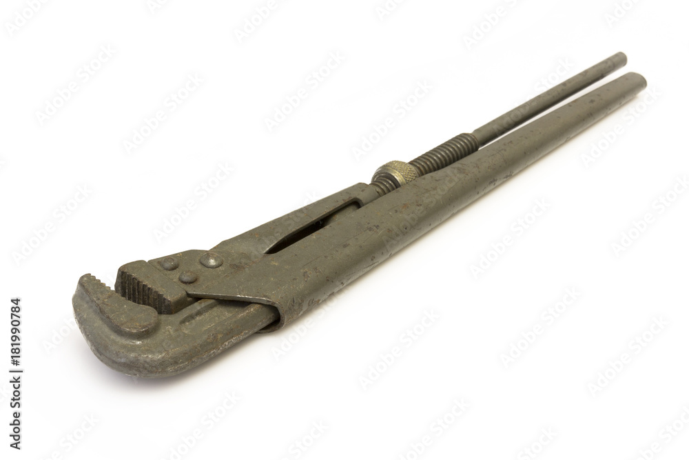 Metal adjustable wrench on a white background. Metal adjustable wrench on a white background.
