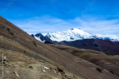 Vinicunca, Peru - Rainbow Mountain (5200 m) in Andes, Cordillera de los Andes, Cusco region in South America.