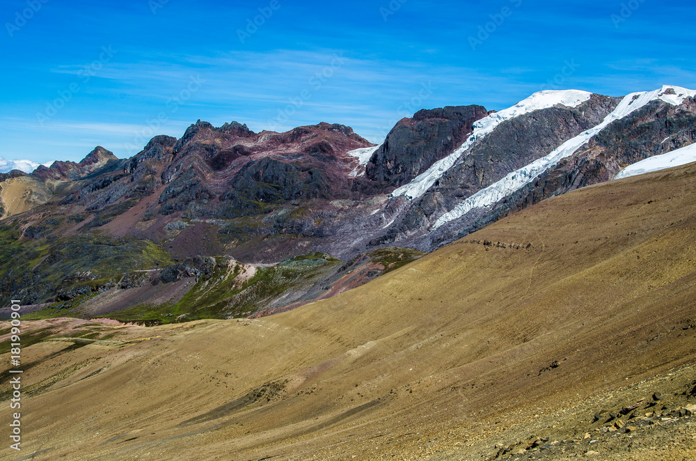 Vinicunca, Peru - Rainbow Mountain (5200 m) in Andes, Cordillera de los Andes, Cusco region in South America.