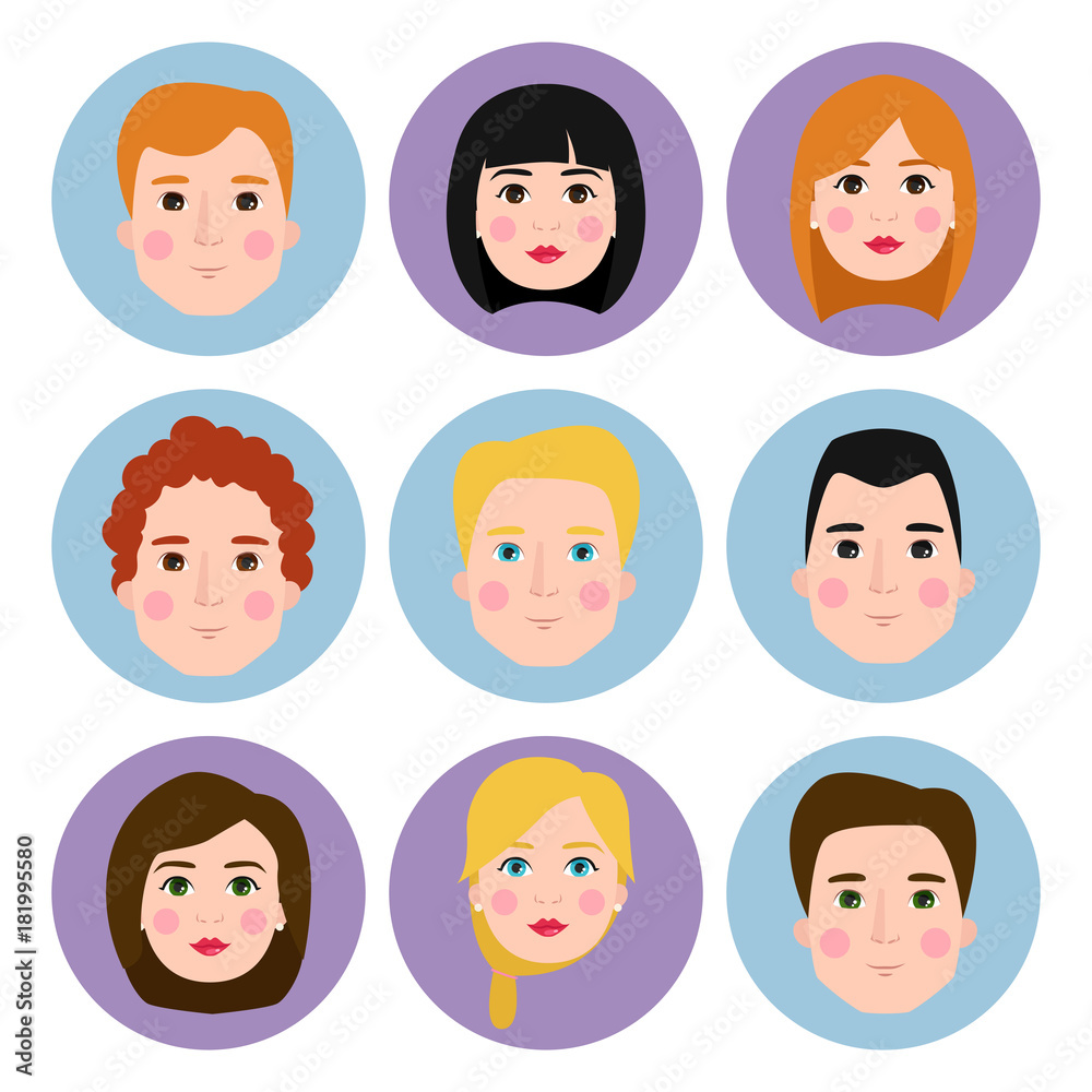 Vector set beautiful emoticons face of people smiling avatars happy characters illustration Vector set beautiful emoticons face of people smiling avatars happy characters illustration