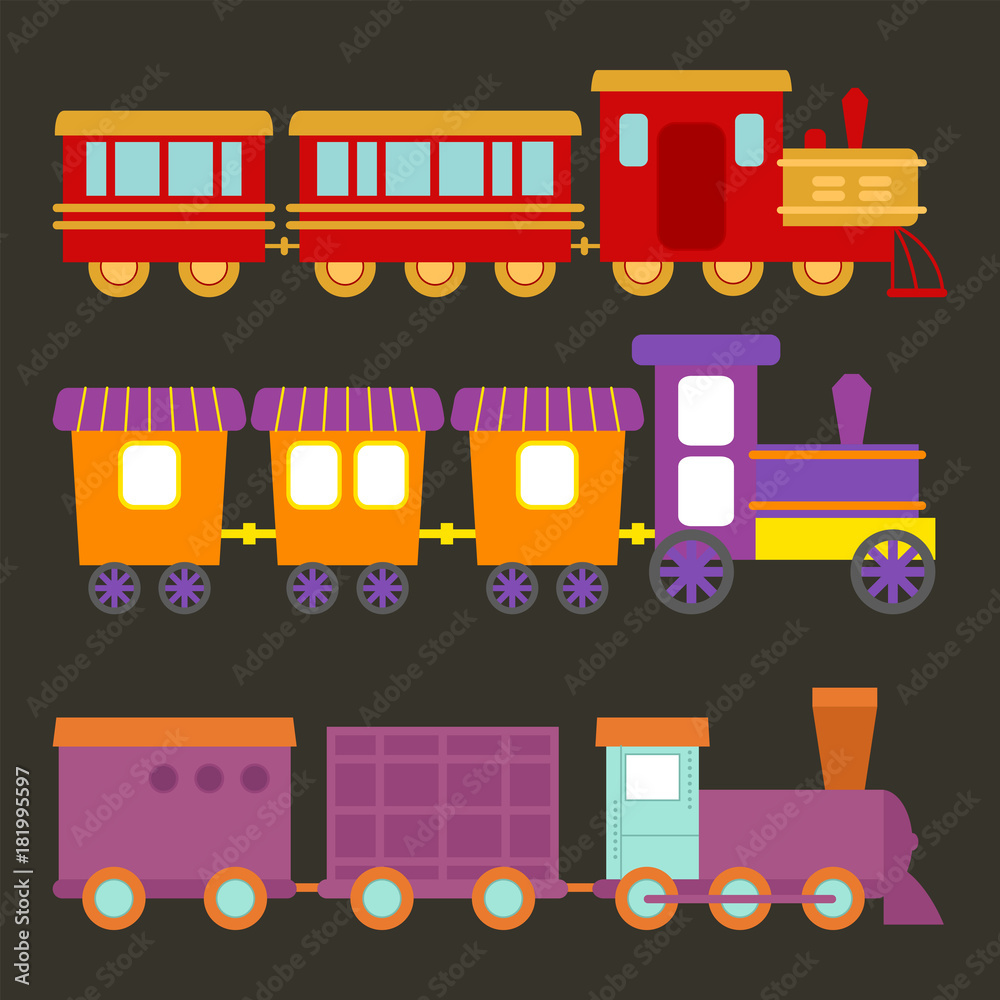 Naklejka premium Game gift kids train vector travel railroad transportation toy locomotive illustration.