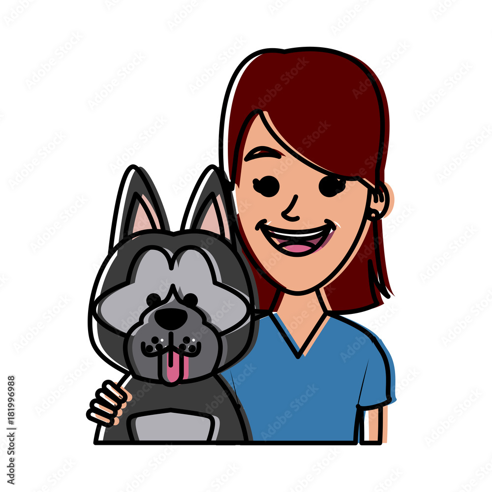 Obraz premium Girl with dog cartoon