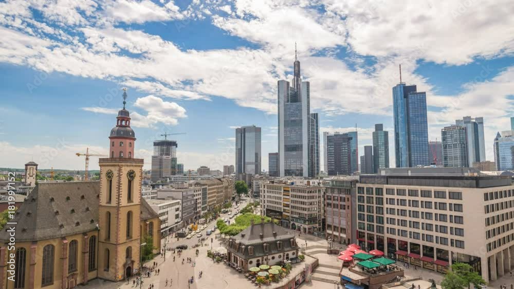 Frankfurt city skyline timelapse at business district, Frankfurt, Germany 4K Time lapse
