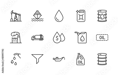 Set of Oil Related Vector Line Icons. Contains such Icons as Fuel Truck, Gas Station, Oil Factory, Transportation and more. Editable Stroke. 32x32 Pixel Perfect. photo