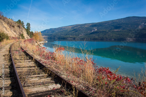 View of okanagan lake british columbia railway