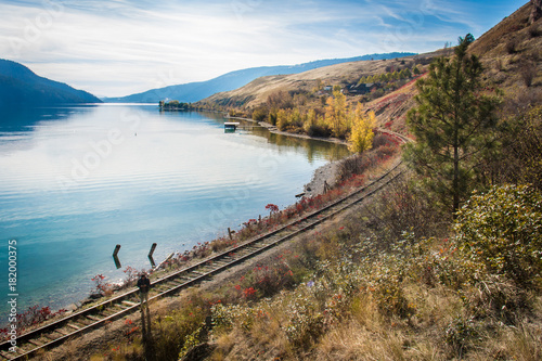 View of okanagan lake british columbia railway