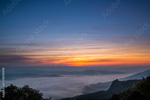 Dawn of Sea Mist on the top of Sierra, Doi Samer-Dao, Nan, Northern of Thailand © furyoku