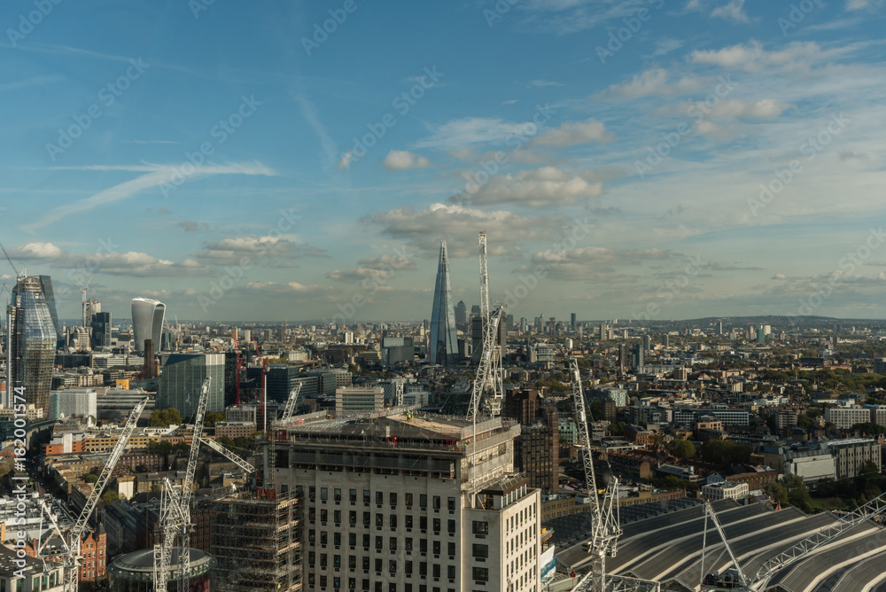 Aerial view of the Shard and south east London in late October