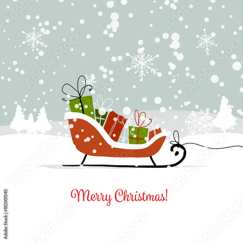 Christmas card, sledge with gifts for your design