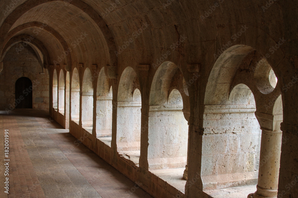 Arches gallery in a French Medieval Abbey